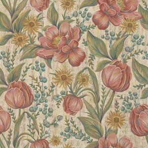 Tapéta Vintage tulipánok és őszirózsák, texturált krém alapon, Virágok és növények tapétá, a00773 : Uwalls.hu