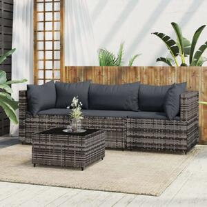 Polyrattan Kerti Ülőgarnitúra - 4 részes - Szürke