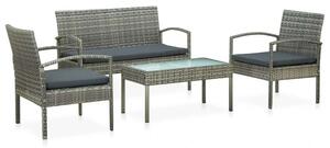 Polyrattan Kerti Ülőgarnitúra - 4 részes - Szürke