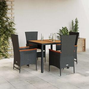 VidaXL Polyrattan Kerti Étkezőgarnitúra - 5 részes - Fekete