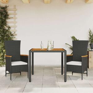 VidaXL Kerti Étkezőgarnitúra - 3 részes, Fekete Polyrattan