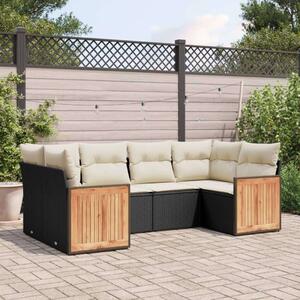 VidaXL 6 részes fekete polyrattan kerti ülőgarnitúra párnákkal