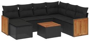 VidaXL 8 részes fekete polyrattan kerti ülőgarnitúra párnákkal