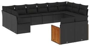 VidaXL 12 részes fekete polyrattan kerti ülőgarnitúra párnákkal