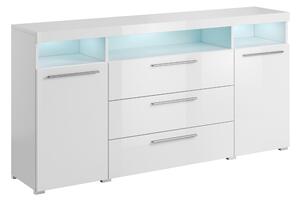 Komód Torvire 109, Laminált forgácslap, 92x182x39cm, Fényes fehér, Fehér