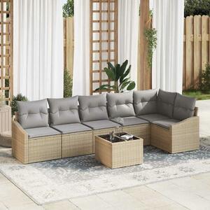VidaXL Kerti Kanapé Szett 7 pcs Bézs Poli rattan