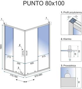 Rea Punto zuhanykabin 100x80 cm négyszögletes fekete félmatt/átlátszó üveg REA-K4806