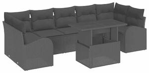 VidaXL Kerti Kanapé Szett párnával tárolóval 8 pcs Fekete Poly Rattan