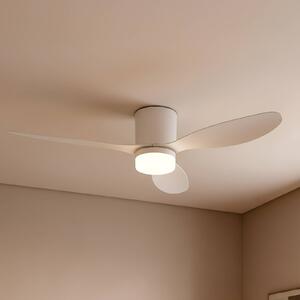 Lucande LED mennyezeti ventilátor Kayu, fehér, egyenáramú, csendes, Ø 132 cm, Fehér / opál, Nappali / Étkező, Műanyag, Modern