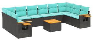 VidaXL 11 részes fekete polyrattan kerti ülőgarnitúra párnákkal