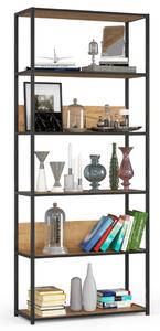 AKORD LOFT ipari stílusú polcrendszer 80 cm fekete/craft tölgy 6 polcos