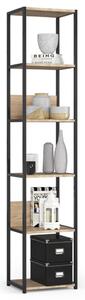 AKORD LOFT Industriális Regál 6 Polcos Fém Laminált Lemez Sonoma Tölgy Fekete 40 cm