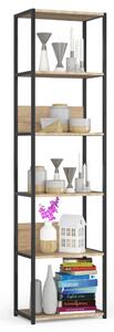 AKORD LOFT Ipari Stílusú Regál 50 cm Fém Váz Laminált Polcok Fekete/Sonoma Tölgy 6 Polcos
