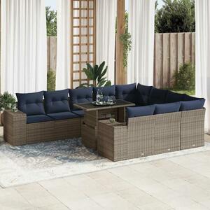 VidaXL 11 részes szürke polyrattan akácfa kerti ülőgarnitúra párnákkal
