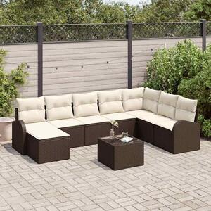 VidaXL Kerti Kanapé Szett párnával 9 pcs Barna Poli rattan