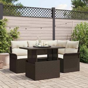 VidaXL Kerti Kanapé Szett párnával 5 pcs Barna Poli rattan