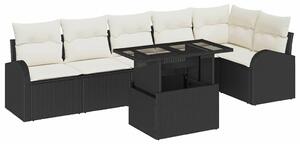 VidaXL Kerti Kanapé Szett párnával tárolóval 7 pcs Fekete Poli rattan