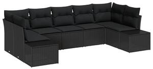 VidaXL Kerti Kanapé Szett párnával 7 pcs Fekete polirattan