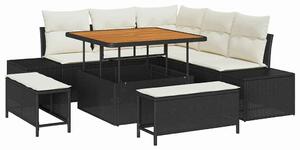 VidaXL Kerti Kanapé Szett párnával tárolóval 8 pcs Fekete Poli rattan