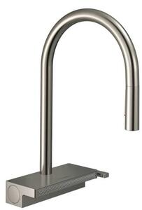 Mosogató csaptelep Hansgrohe Aquno kihúzható zuhanyzóval, 3 vízfolyással rozsdamentes acél megjelenés 73831800