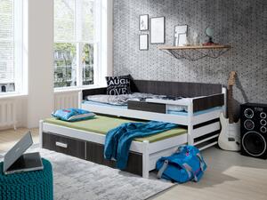 TERRA 2 bútorlappal kombinált tömör fa kétszemélyes gyerekágy kihúzható ággyal ágyneműtartóval180x80cm
