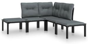 Polyrattan Kerti Ülőgarnitúra - 5 részes - Fekete-Szürke