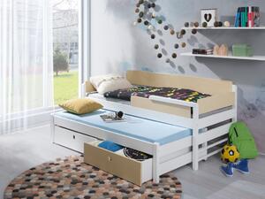 NATI 2 tömör fa leesésgátlós kétszemélyes gyerekágy kihúzható ággyal ágyneműtartóval180x80cm