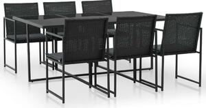 VidaXL Kültéri Étkezőgarnitúra - 7 részes - Fekete Polyrattan