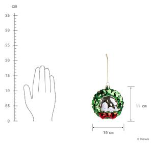 PEANUTS üveg karácsonyfadísz, Snoopy koszorúban, 11 cm