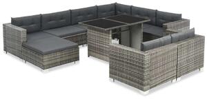 VidaXL 10-részes Kerti bútorszett párnákkal, szürke, polyrattan