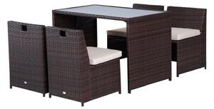 Outsunny 5 darabos rattan kerti bútor szett, étkezőasztal és 4 szék párnákkal