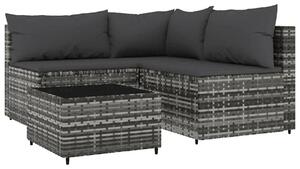 VidaXL 4 részes szürke polyrattan kerti ülőgarnitúra párnákkal