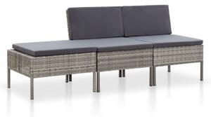 VidaXL 3-részes szürke polyrattan kerti ülőgarnitúra párnákkal