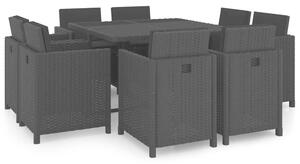 Polyrattan Kültéri Étkezőgarnitúra - 9 részes - Fekete