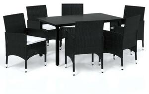 Polyrattan Kerti Étkezőgarnitúra - 7 részes - Fekete