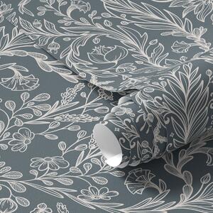 Tapéta Lineáris virágdíszítés kékes-szürke háttérrel, Virágok és növények tapétá, a00929v1 : Uwalls.hu