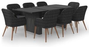 VidaXL 9 részes fekete polyrattan kerti étkezőgarnitúra