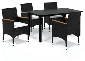 VidaXL 5 részes Kerti Étkezőgarnitúra - Fekete Polyrattan