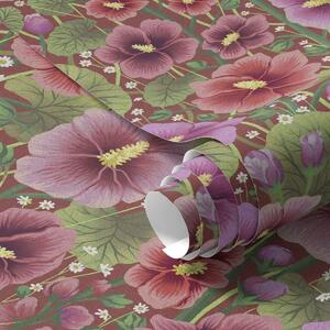 Tapéta Virágzó hibiszkusz meleg barnás-vörös háttér előtt, Virágok és növények tapétá, a00993v1 : Uwalls.hu