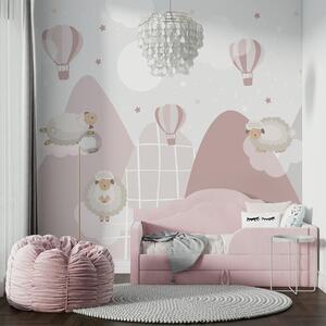 Fotótapéta Alvó juhok rózsaszín hegyeken, Gyerek fotótapéta, w04932 : Uwalls.hu