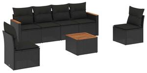 VidaXL - 7 részes Kerti Ülőgarnitúra - Fekete Polyrattan