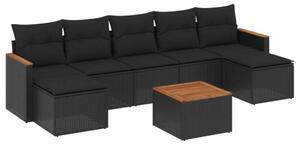 Polyrattan Kerti Ülőgarnitúra - 8 részes - Fekete