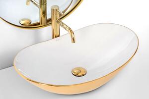 Rea Royal mosdótál 62.5x36 cm ovális mosdótálak fehér-arany REA-U7808