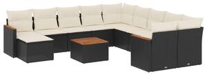 VidaXL Polyrattan Kerti Ülőgarnitúra - 12 részes - Fekete
