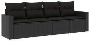 VidaXL 4 részes Kerti Ülőgarnitúra - Fekete Polyrattan