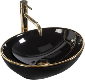 Rea Sofia mosdótál 41x34.5 cm ovális mosdótálak fekete-arany REA-U3695