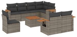 VidaXL Polyrattan Kerti Ülőgarnitúra - 9 részes - Szürke