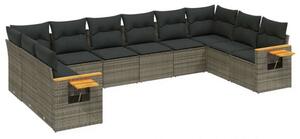 Polyrattan Kerti Ülőgarnitúra - 10 Részes - Szürke