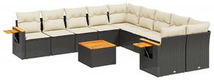 VidaXL Polyrattan Kerti Ülőgarnitúra - 11 részes - Fekete