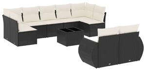VidaXL 10 részes fekete polyrattan kerti ülőgarnitúra párnákkal